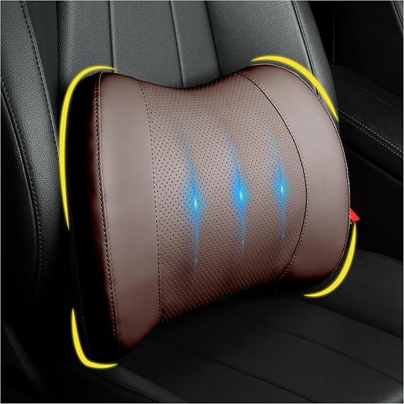 Lofty Aim Lumbar Support Pillow for Car, Car Seat Back Support for Driving | Memory Foam Car Lumbar Support for Driving Seat, Car Back Cushion, Adjustable Straps, Lower Back Pillow, PU Leather, Brown