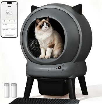 Automatic Litter Box, ZHMZ Self Cleaning Litter Box for Multiple Cats, Large Space Auto Robot with Dual Safety Sensors, Odor-Control with Mat and 2 Roll Garbage Bags