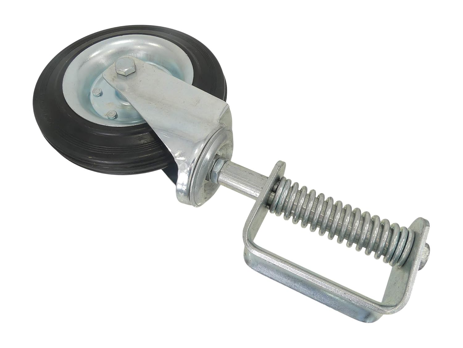 Tech Team #00884 8-Inch Spring-Loaded Gate Caster, 275 Pound Capacity, Solid Rubber Tire, 360 Degree Rotation, Heavy-Duty Commercial Agricultural Grade, Universal Mount