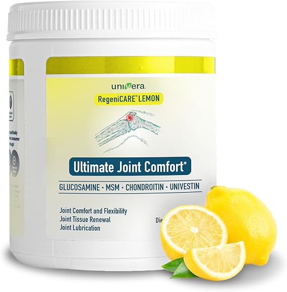 Univera RegeniCARE Canister, Glucosamine, Chondroitin, MSM, Univestin, Supports Joint Comfort + Mobility + Flexibility, 30-Day Supply (Lemon Flavor)