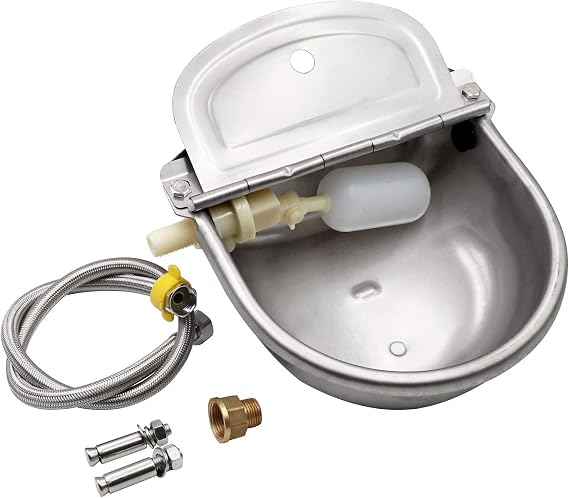 Automatic Cattle Water Trough, Stainless Steel Water Trough Livestock Water Bowl with Adjustable Ball Valve and Drain Holes for Cattle Pig Sheep Goat Horse Dog Water Trough Farm Supplies