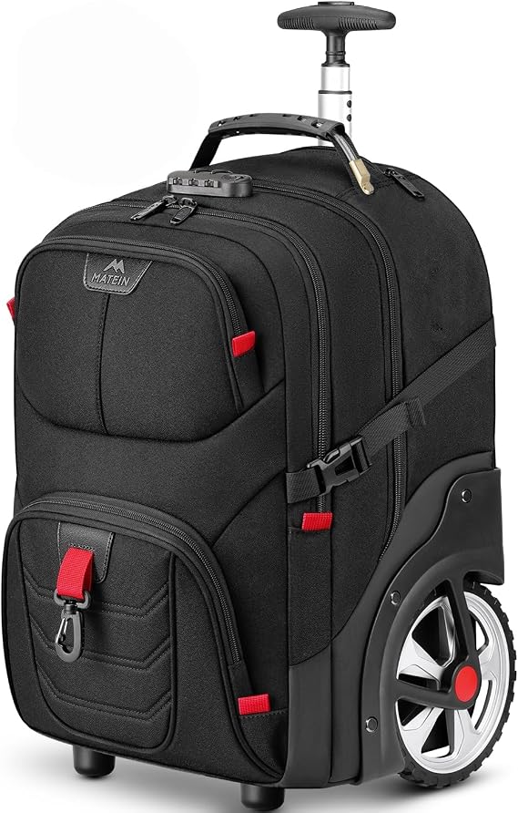 MATEIN Rolling Bag with Wheels, 17 Inch Laptop Roller Backpack for Adults | Extra Large Wheeled Bag with Anti Theft Lock & Sturdy Handle, Water Resistant Carry On Luggage for Teacher Work Travel Men
