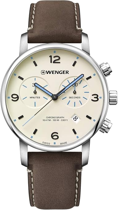 Wenger Urban Metro Watch Off White Dial, Brown Leather Strap