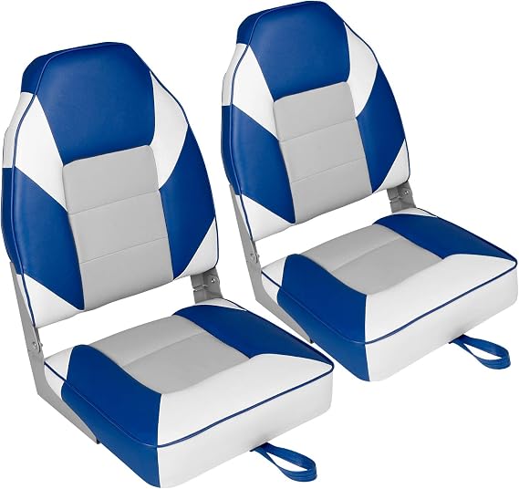 Leader Accessories Low/High Back Folding Fishing Marine Boat Seat 2 Pack | Boat Chairs With Thick Cushion, Aluminum Hinge, Use universal 5"x5" Mount, Fits Jon/Bass/Pontoon Boats