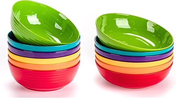 Multicolor Melamine Dinnerware Bundle - 7-inch Bowls (Set of 6) and 8-inch Bowls (Set of 6)