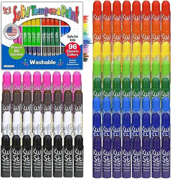 Kwik Stix Solid Tempera Paint Sticks, 96 Colors, Washable Paint Sticks for Kids, Super Quick Drying, Non-Toxic, Allergen Free, Assorted Pack of Classic Colors, Ideal for Kids and Toddlers