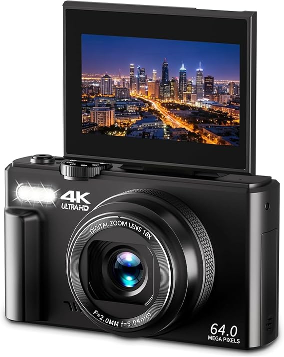 Generic 4K Digital Camera, 18X Zoom Camera with 3 Inch Flip Screen, 64MP UHD Autofocus Retro Compact Digital Camera for Travel Photography Vlogging (Black), Genericyifecs9gkq-12