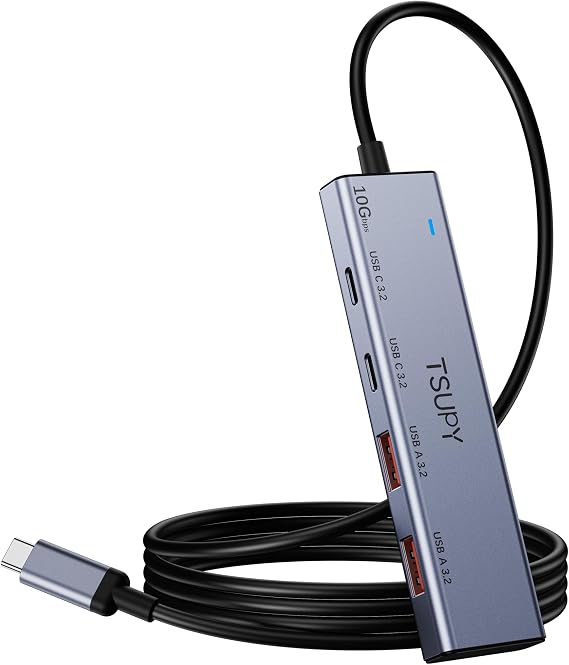 USB C HUB 3.2, TSUPY USB HUB 10Gbps USB C 3.2 Gen 2 Splitter with 4FT Extended Cable, 2*USB-A and 2*USB-C Multi USB Ports Hub for MacBook Air/Pro, Surface Pro, XPS, Laptop,PC and More