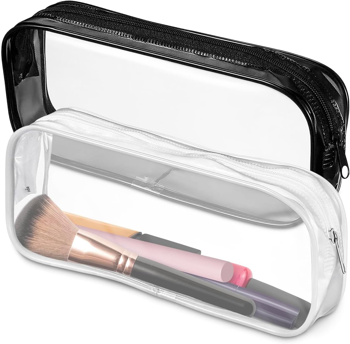 2 PCS Clear Pencil Case, Practical and Transparent Pencil Case, Versatile Storage for Stationery, Toiletries, Makeup, Travel & Office Supplies(Black+White)