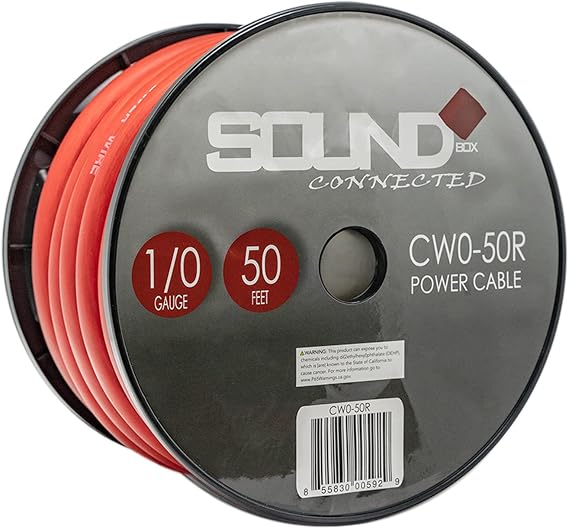 Connected 0 Gauge 50' Wire UltraFlex Amplifier Power/Ground Cable, Red