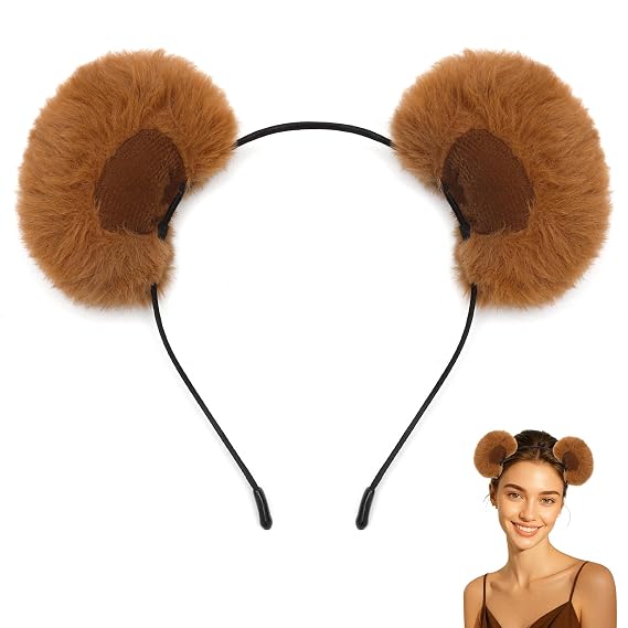 Brown Bear Ears Headband, Grizzly Bear Costume Adult Women Gifts, Movable Chipmunk Ears Hairband Fluffy Animal Ear Hairband Halloween Headbands for Party Cosplay Accessories