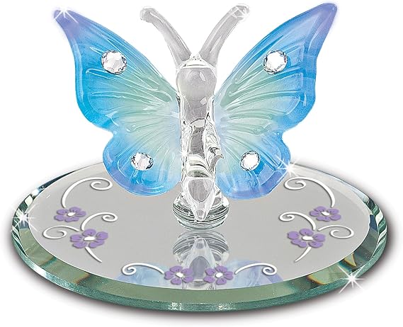 Glass Baron Blue Butterfly Glass Figurine, Mini Glass Butterfly with Austrian Crystal Accents, Decorative Butterfly Figure for Home Decor or Gift