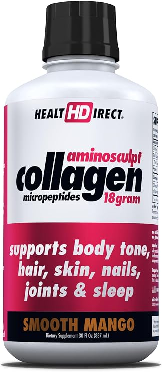 HEALTH DIRECT AminoSculpt Sugar-Free Liquid Collagen, Smooth Mango, 30 oz | High-Potency Collagen for Men & Women. Supports Hair, Skin, Nails & Joints. Medical-Grade, No Mixing, Non-GMO & Grass-Fed