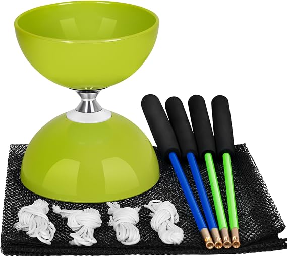 BODYRHYTHM Pro Triple Bearing Chinese Yoyo with 2 Pairs of Carbon Sticks, 4 Strings, 1 Drawstring Bag, 5 Chinese Yoyo Diabolo Toy for Adult & Kids, Best for Fitness and Tricks. (Green)