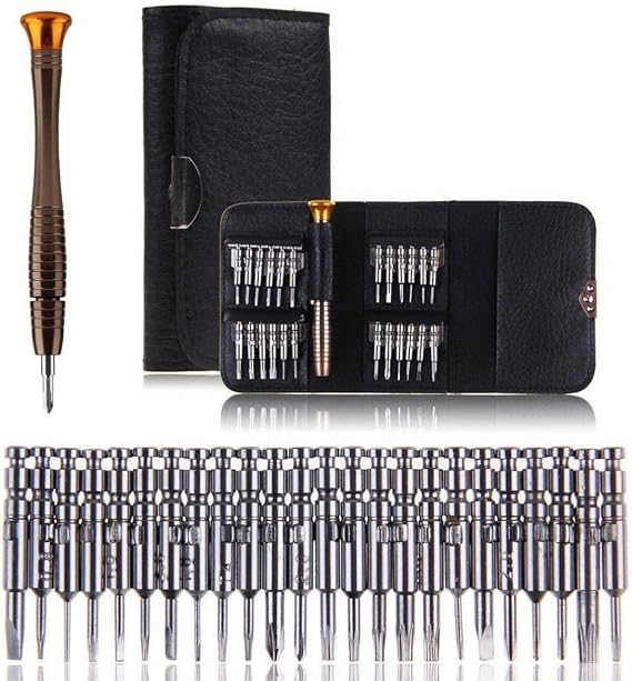 Orret Home 25 Parça Hassas Tornavida Seti, Deri Çantalı, Krom-Vanadyum Çelik, PC/Laptop/Telefon/Gözlük Tamir Seti, Torx/Düz/Yıldız Uçlu