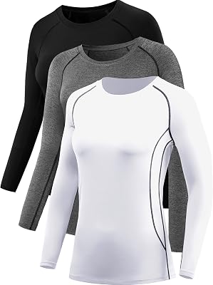 NELEUS Womens 3 Pack Compression Shirts Long Sleeve Yoga Athletic Running T Shirt