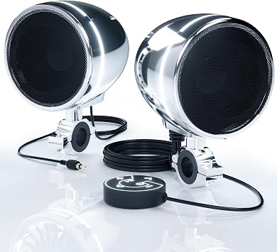 GoHawk Motorcycle Bluetooth Speakers with LED Ring, 4" Waterproof Motorcycle Stereo System, Built-in Amplifier Audio Music Player w/USB AUX for Harley ATV Scooter 4-Wheeler, AN4-Halo Chrome