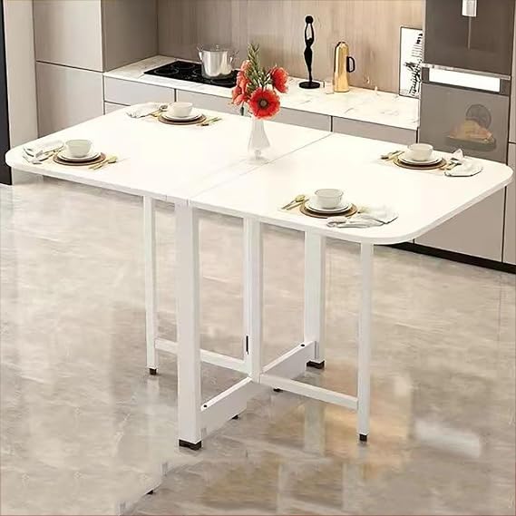Drop Leaf Dining Table, Folding Dining Table, Wooden Foldable Kitchen Table, Multifunction Expandable Table, Foldable Extendable Space Saving Furniture, Foldable in 3 Forms, for Kitchen, Living Room (