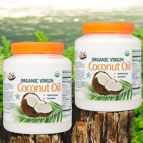 Organic Virgin Coconut Oil, 2 Pack (84 fl oz Each) USDA Organic, Cold Pressed, Unrefined, Chemical-Free, Bulk Size