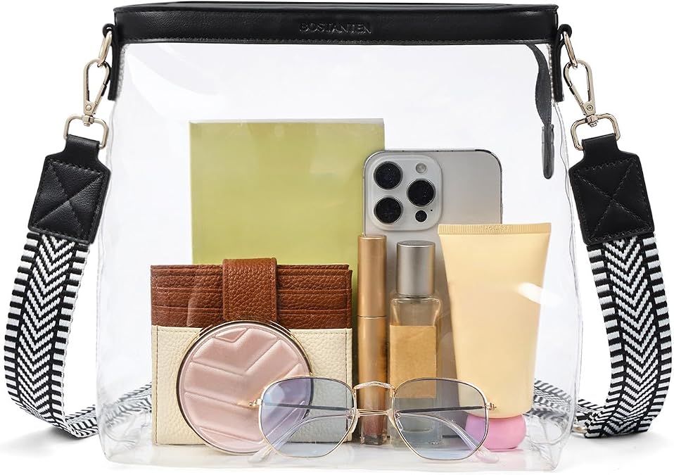 BOSTANTEN Clear Bag for Stadium Events, Small Clear Crossbody Purse with Top Handle for Concerts, Sports