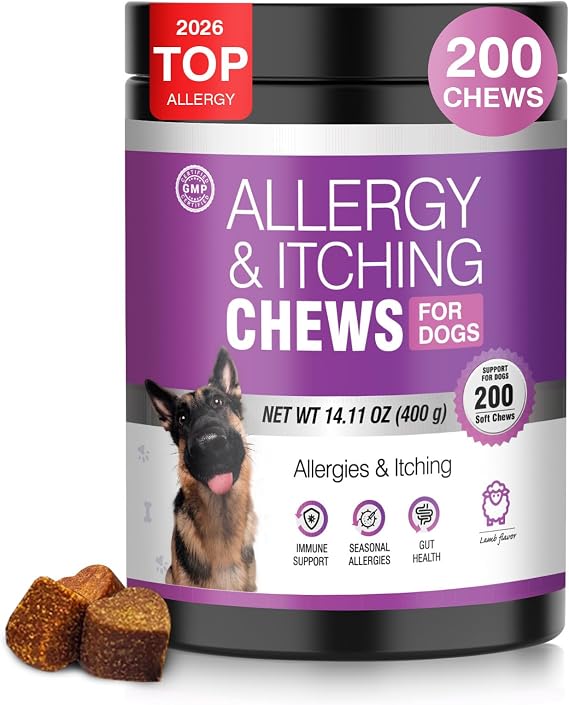Dog Allergy Chews 200ct - Aller Immune Relief for Itchy Skin, Lamb Flavor
