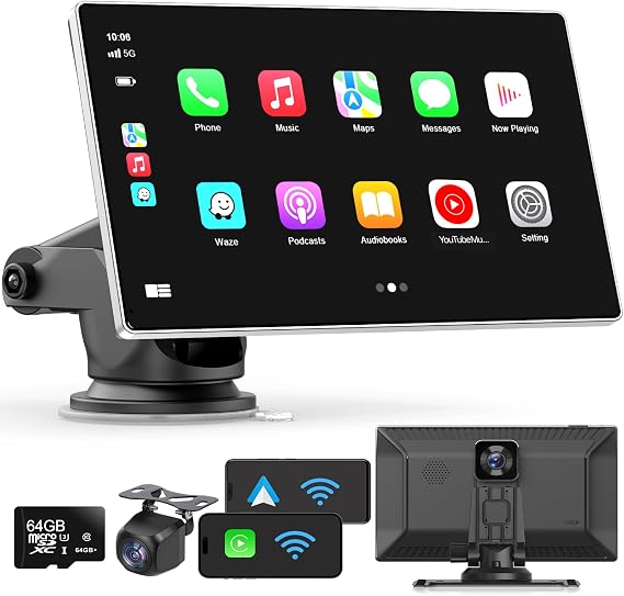 9" Wireless Apple Carplay Screen for Car,with 4K Dash Cam