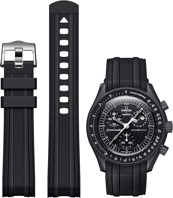 Strap for Omega x Swatch MoonSwatch Watch 20mm,Soft Replacement Rubber Strap for Swatch Omega Moonswatch Speedmaster,Curved No Gap strap for Moonswatch Swatch Men Women