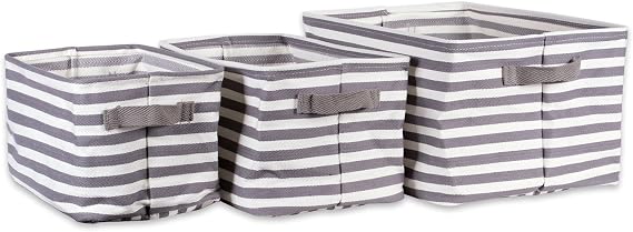 DII Cabana Stripe Laundry Collection, Waterproof Hamper, Assorted Rectangle, Gray, 3 Piece