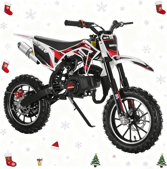 Kids Dirt Bike, 2-Stroke Off Road Dirt Bike Gas, Mini Bikes Gas Power Pocket Rocket with Front Rear Disc Brakes, Mini Motorcycles, 49cc Dirtbike Max Load 330Lbs, Up to 40KM/H Black S