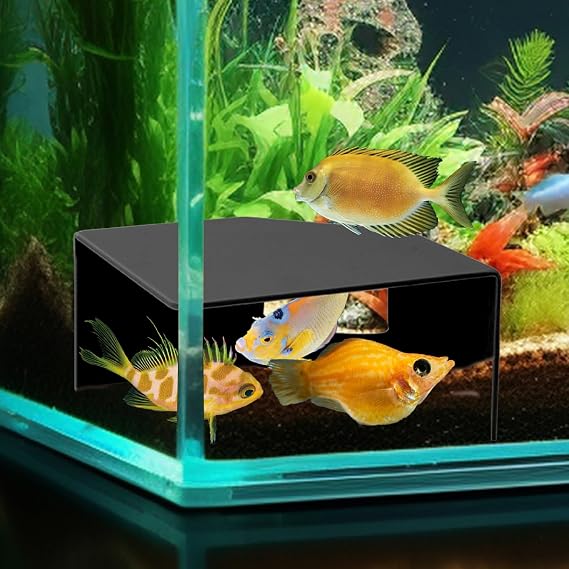 Aquarium Corner Cave Hideout for Fish, Shrimp, Axolotl & Reptiles Natural Fish Tank Decor with Viewing Window, Terrarium Cave Hide for Betta, Plecos, Cichlids, Snakes Safe Durable Accessories