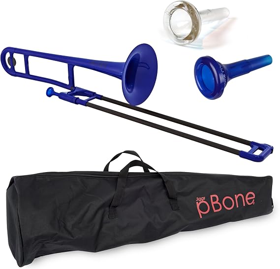 pBone PBONE1B Plastic Trombone with Mouthpiece and Carry Bag - Bb Student Beginner - Blue, 14.0 in*38.0 in*11.0 in