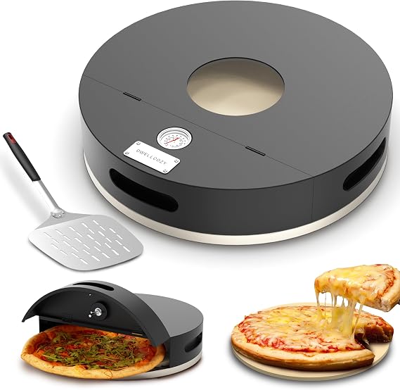 Pizza Oven for Grill - Outdoor Cooking with Stone & Peel, Portable Flexible Door, Gas or Charcoal Grill Pizza Maker with Thermometer
