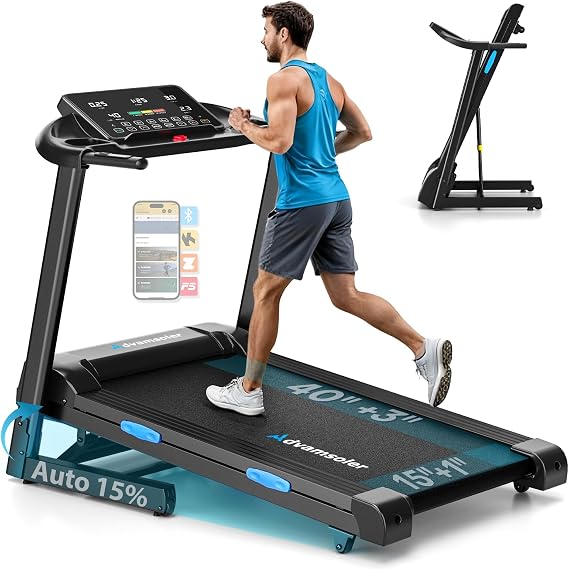 Treadmills Foldable with Electric Auto 15% Incline,3.0HP Walking Pad 1-14KM/H for Home Gym Jogging,352LB Capacity Running Machine with LED Display & Fitness App
