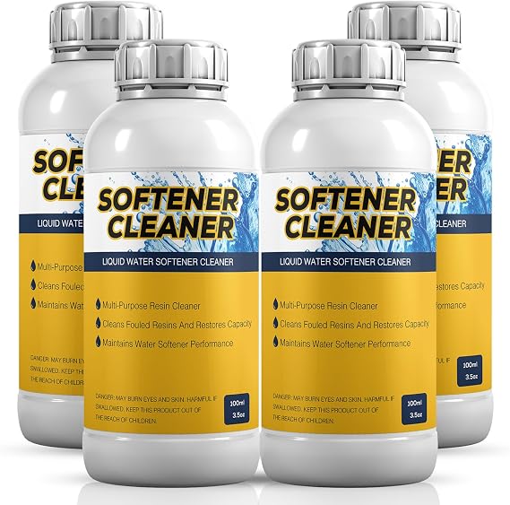 4-Pack Liquid Water Softener Cleaner, Water Softener Cleaner Solution | Universal Cleanser for Hardwater Systems, 4 Ounce Bottle
