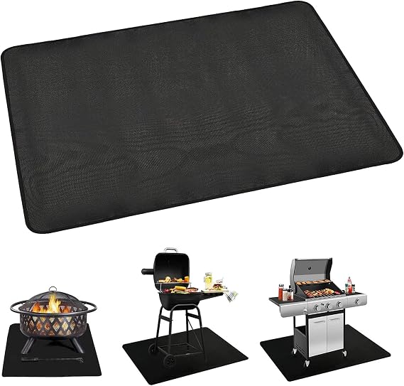 Fire Pit Mat Heat Proof Rectangle Silicone Mat for Outdoor Patio Deck Grass Lawn Protection - Folding and Portable Large Heat Shield Grill Fireproof Mat BBQ Camping Bonfires Utensils - Black 80*75cm