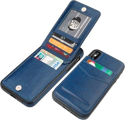 KIHUWEY Compatible with iPhone Xs Max Case Wallet with Credit Card Holder, Premium Leather Magnetic Clasp Kickstand Heavy Duty Protective Cover for iPhone Xs Mas 6.5 InchBlue