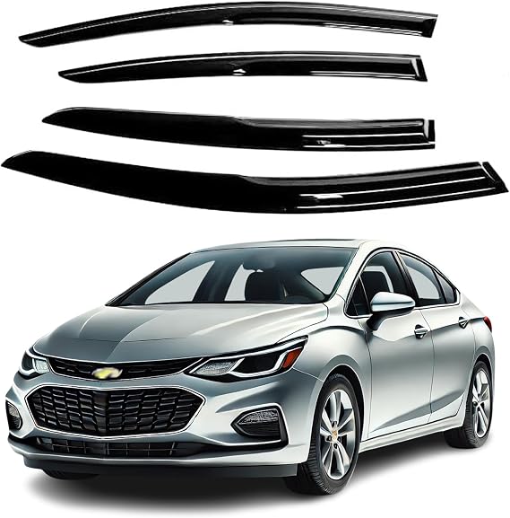 Fits Chevrolet Cruze Year: 2016 2017 2018 2019 Acrylic Safe Smoke Window Visor Set - Sun, Rain, and Vent Protection, 4-Pieces Window Deflector Guard Kit