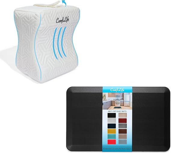 ComfiLife Anti Fatigue Mat & Knee Pillow for Side Sleepers Bundle 3/4 Inch Thick Kitchen Mat, Standing Desk Mat Leg Pillow for Side Sleeping Back & Hip Pain Relief