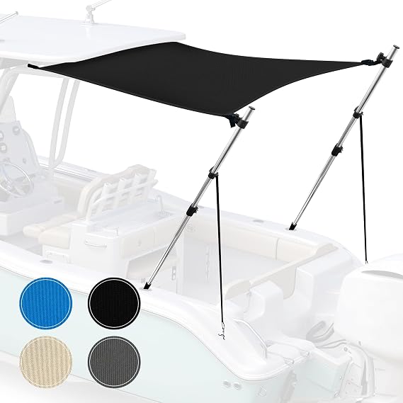Universal T-Top Shade Extension for Bimini Tops for Boats, Sun Shade Boat Canopy, Adjustable Telescopic Poles, Stainless Steel, Marine 900D Fadeproof Boat Cover, 67" L x 82" W, Black