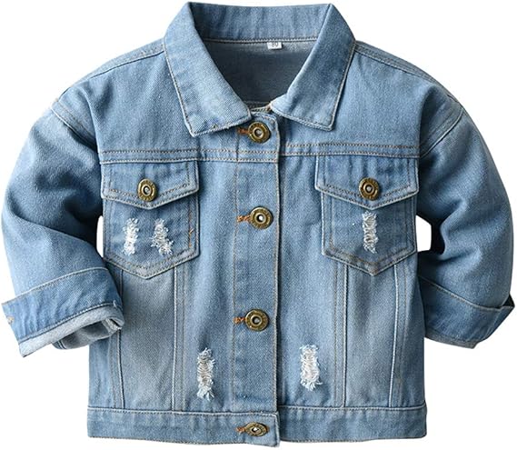 IWEMEK Toddler Baby Boy Girl Denim Jackets Button Down Jeans Jacket Top Coat Ripped Cowboy Outwear Hooded Winter Fall Clothes