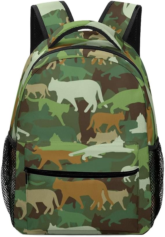 Personalized School Backpack Printed Teens Casual Daypack Cute Kids Daily Bag Camouflage Cats