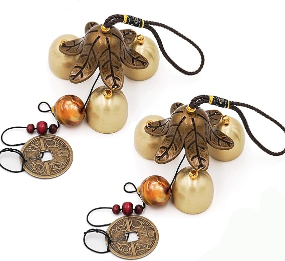 Banfeng 2 Pack Lucky Wind Chimes 3 Bells Feng Shui Wind Bell with S Hook for Good Luck Home Garden Hanging Decoration Gift