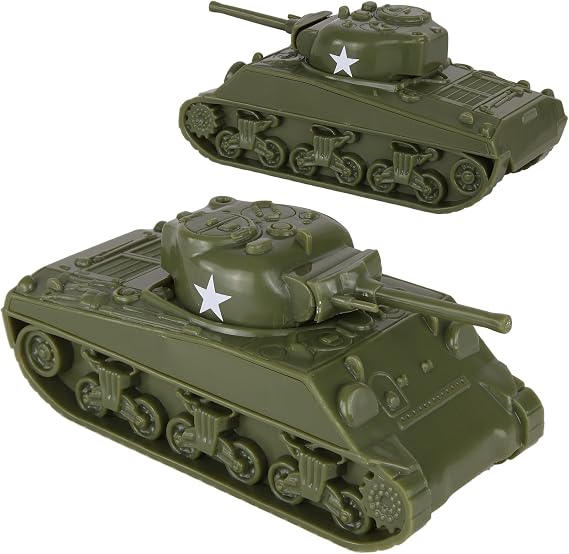 BMC CTS WW2 Sherman M4 Tanks - OD Green 2pc 1:38 Plastic Army Men Vehicles