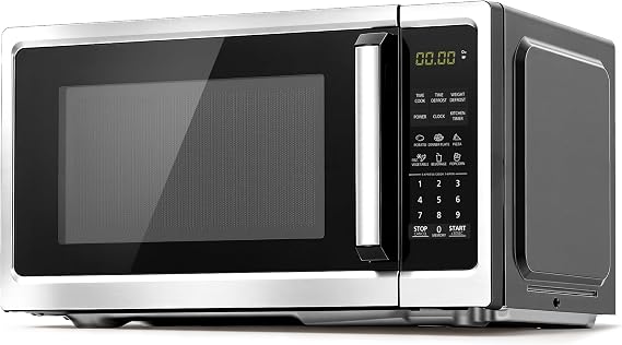 Countertop Small Microwave Oven 0.9 Cu. Ft, 900W Compact Microwave with LED Lighting, 6 Auto Menus, Turntable, Child Lock, Easy-Clean, Memory for Kitchen, Home, Dorm Essentials, Stainless Steel