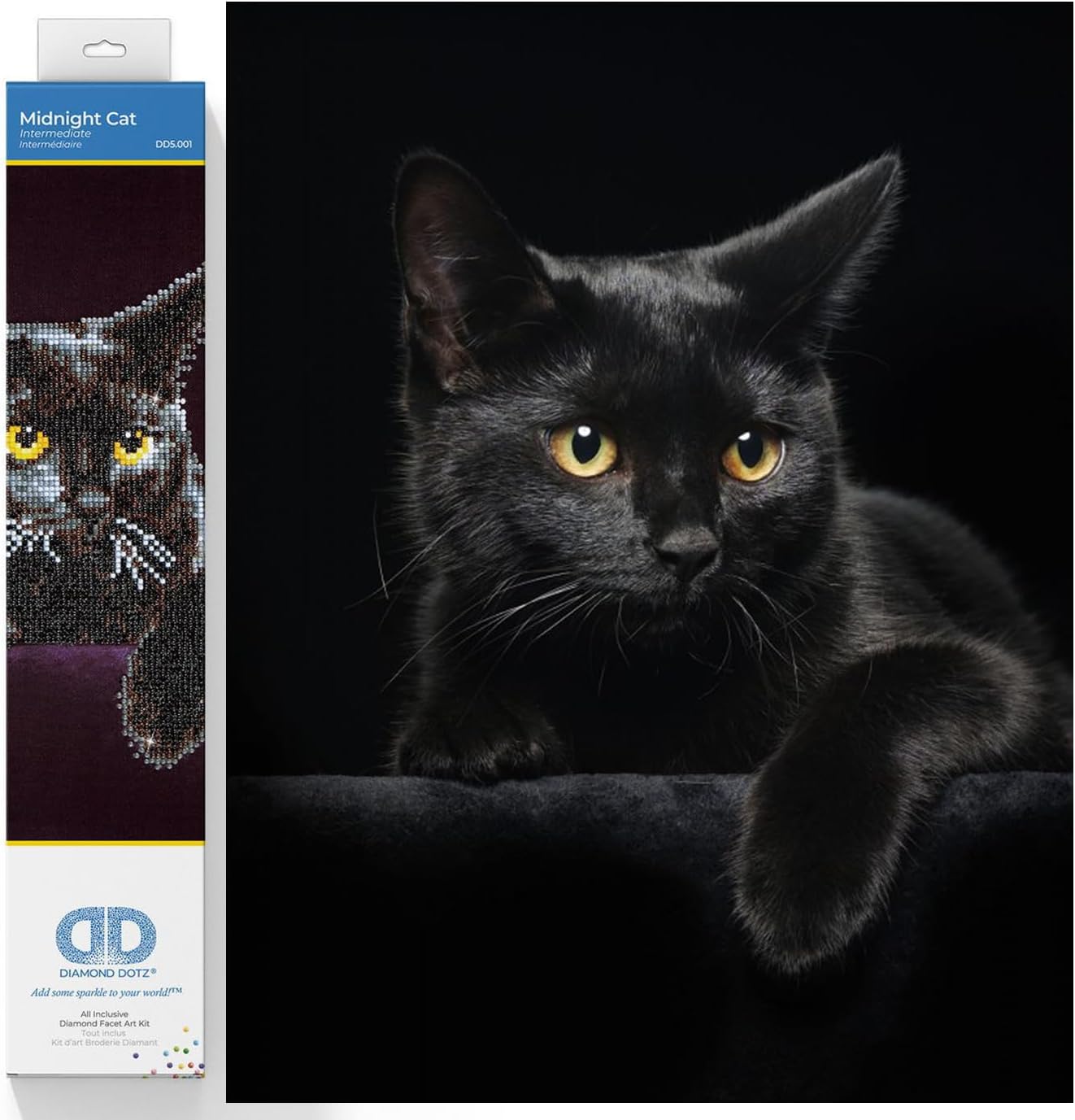 DIAMOND DOTZ Painting, Beginner Kit, Midnight Cat, 35.5 x 27.9cm