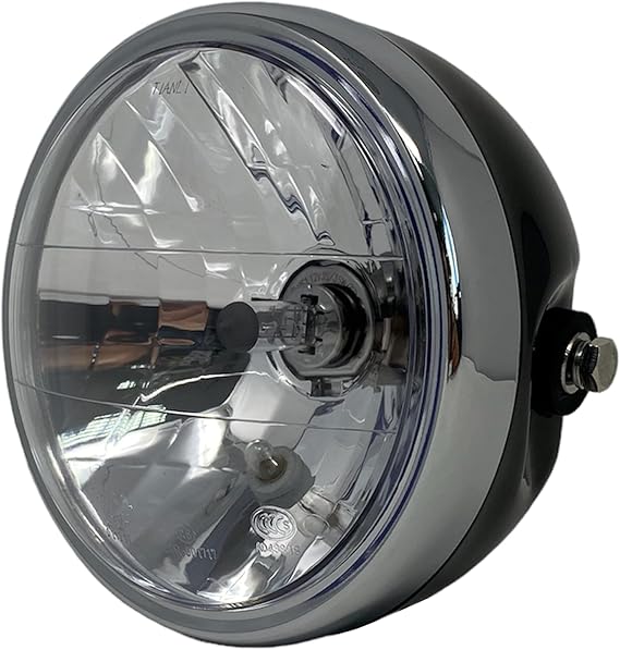 Alchemy Parts Motorcycle Headlight Headlamp 6.5 inch 165mm Diameter | Universal Fit for Retro Cafe Racer, Custom Street Bike, Project Roadster | Homologated E-marked (Gloss Black with Chrome Bezel)