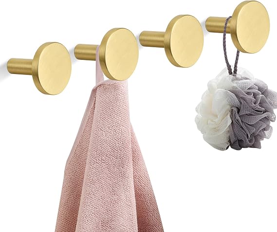 Gold Brass Hook Wall Mounted Coat Rack, 5 Pack