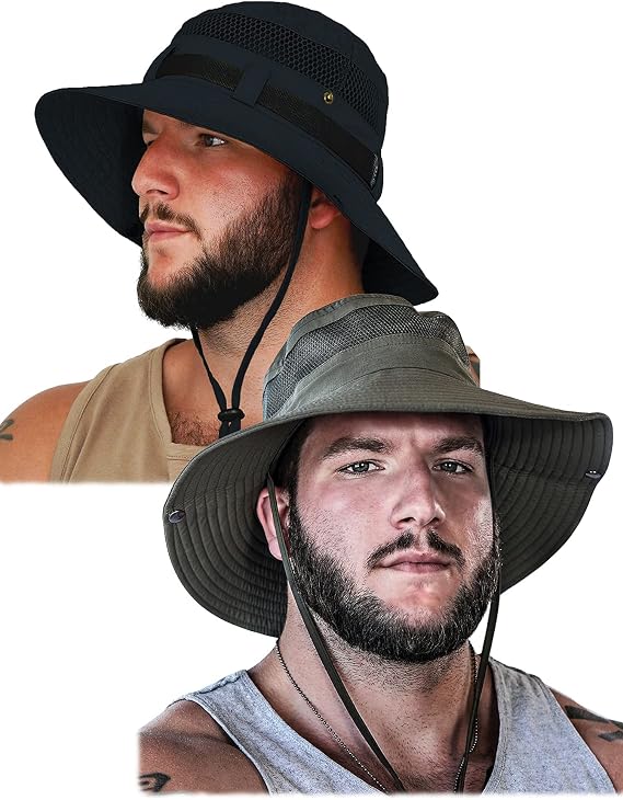 GearTOP Sun Hat Wanderer Black & Safari Hat Navigator Army Green Bundle
