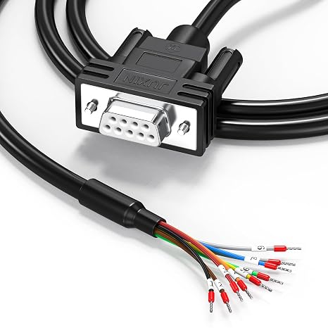 DB9 Solderless Serial Cable,Female Connector to Bare Wire 3FT,D-SUB 9Pin Terminal Adapter Cable 26AWG,All 9 Wires Equipped with Marker Terminal Blocks,Supports RS232, RS485 Communication Protocols