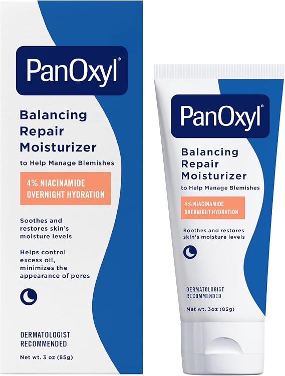 PanOxyl PM Balancing Repair Moisturizer with Niacinamide, Ceramides and Cica, Moisturising Facial Care, Acne Prone Skin and Dry Skin, Non-Comedogenic